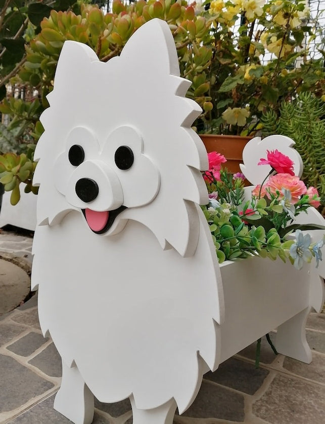 Pomeranian Dog Planter - Wooden Planter Box - DIY Kit - Realistic Dog Garden Plant Holder