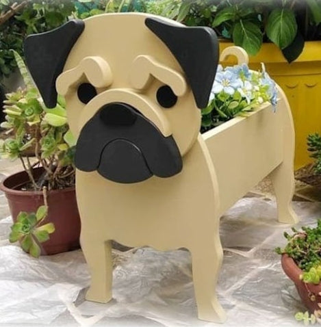 Pug Dog Planter - Wooden Planter Box - DIY Kit - Realistic Dog Garden Plant Holder