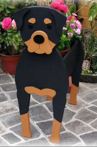 Rottweiler Dog Planter - Wooden Planter Box - DIY Kit - Realistic Dog Garden Plant Holder