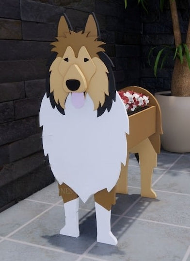 Rough Collie Dog Planter - Wooden Planter Box - DIY Kit - Realistic Dog Garden Plant Holder