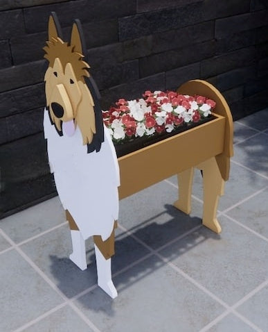 Rough Collie Dog Planter - Wooden Planter Box - DIY Kit - Realistic Dog Garden Plant Holder