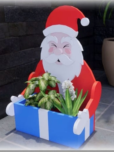 Santa Claus Planter - Christmas Wooden Planter Box - DIY Kit - Realistic Garden Plant Holder