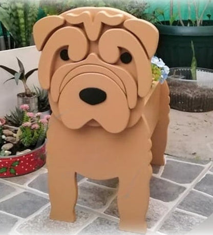 Shar Pei Dog Planter - Wooden Planter Box - DIY Kit - Realistic Dog Garden Plant Holder
