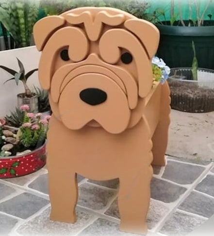 Shar Pei Dog Planter - Wooden Planter Box - DIY Kit - Realistic Dog Garden Plant Holder