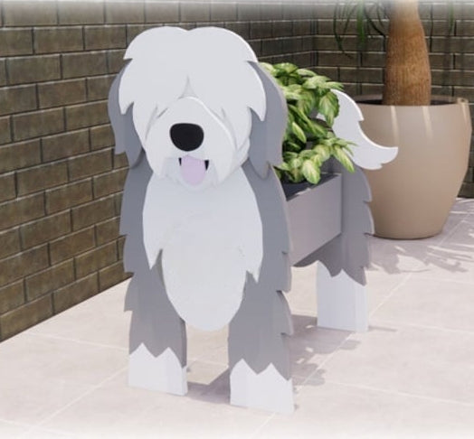 Sheepdog English Shepherd Dog Planter - Wooden Planter Box - DIY Kit - Realistic Dog Garden Plant Holder