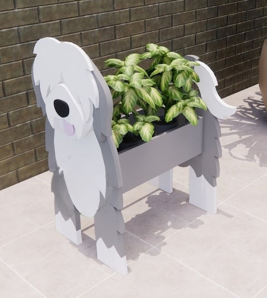 Sheepdog English Shepherd Dog Planter - Wooden Planter Box - DIY Kit - Realistic Dog Garden Plant Holder
