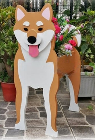 Shiba Inu Dog Planter - Wooden Planter Box - DIY Kit - Realistic Dog Garden Plant Holder