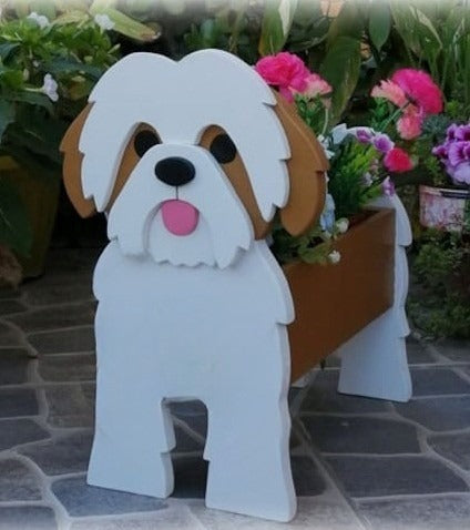 Shih Tzu Dog Planter - Wooden Planter Box - DIY Kit - Realistic Dog Garden Plant Holder