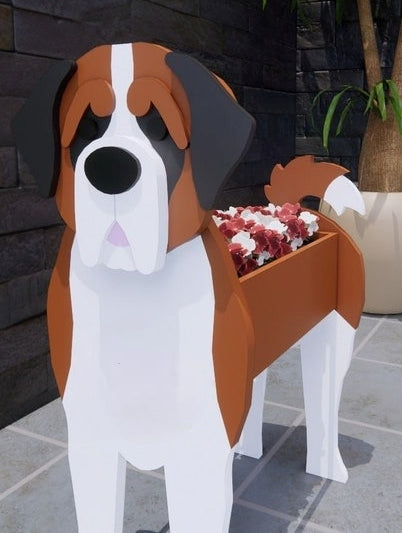 Saint Bernard Dog Planter - Wooden Planter Box - DIY Kit - Realistic Dog Garden Plant Holder
