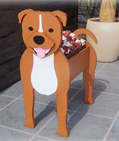 Staffordshire Bull Terrier Dog Planter - Wooden Planter Box - DIY Kit - Realistic Dog Garden Plant Holder