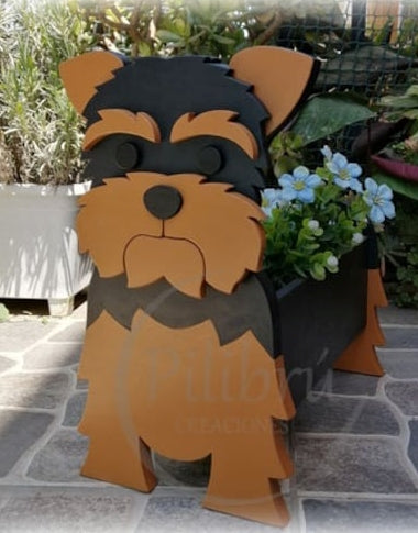 Yorkshire Terrier Dog Planter - Wooden Animal Plant Box - DIY Kit - Realistic Dog Garden Plant Holder