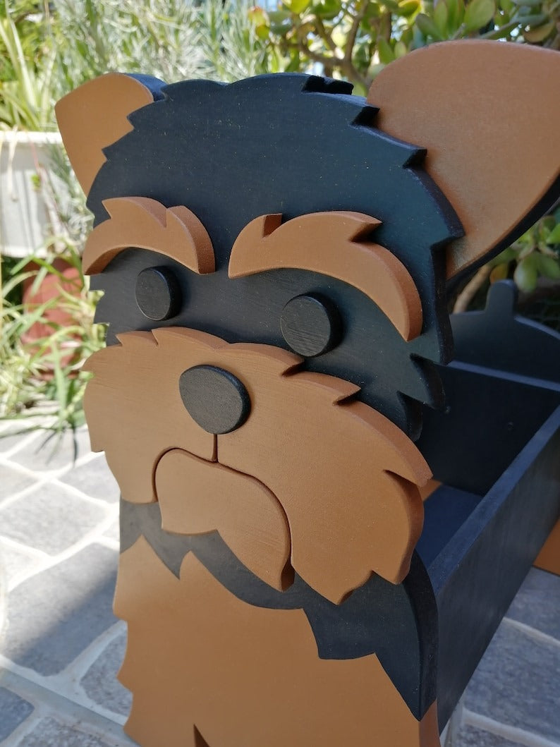 Yorkshire Terrier Dog Planter - Wooden Animal Plant Box - DIY Kit - Realistic Dog Garden Plant Holder