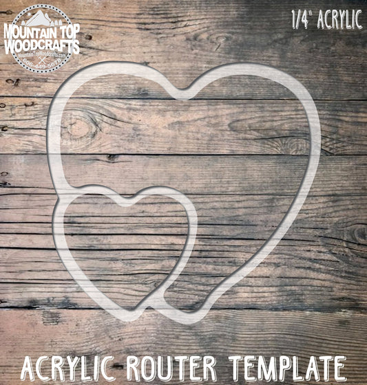 Heart Double Tray ~ Acrylic Inlay Wood Router Template Plexiglass Woodworking Guide