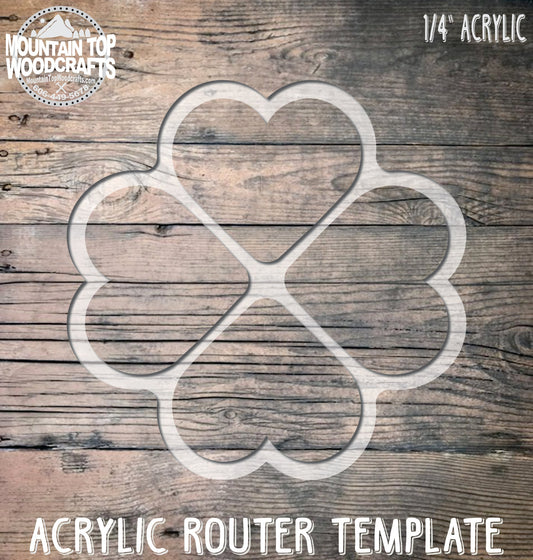 Heart Clover 4 Section Tray ~ Acrylic Inlay Wood Router Template Plexiglass Woodworking Guide