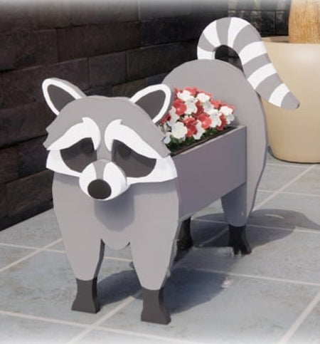 Raccoon Planter - Wooden Planter Box - DIY Kit - Realistic Animal Garden Plant Holder