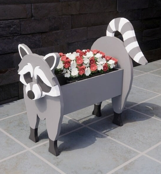 Raccoon Planter - Wooden Planter Box - DIY Kit - Realistic Animal Garden Plant Holder