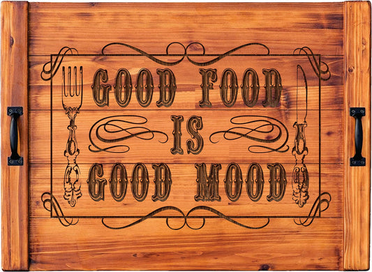Good Food Is Good Mood Wood Engraved Noodle Board - Stove Cover - Sink Cover - With Handles - Gas or Electric Stove