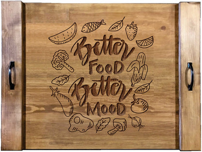 Good Food Is Good Mood Wood Engraved Noodle Board - Stove Cover - Sink Cover - With Handles - Gas or Electric Stove