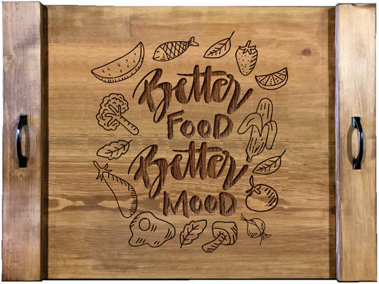 Good Food Is Good Mood Wood Engraved Noodle Board - Stove Cover - Sink Cover - With Handles - Gas or Electric Stove
