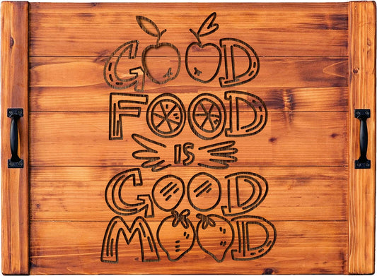 Good Food Is Good Mood Wood Engraved Noodle Board - Stove Cover - Sink Cover - With Handles - Gas or Electric Stove