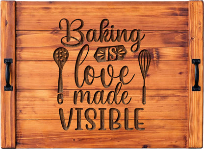 Baking Is Love Made Visible Wood Engraved Noodle Board - Stove Cover - Sink Cover - With Handles - Gas or Electric Stove