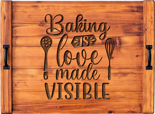 Baking Is Love Made Visible Wood Engraved Noodle Board - Stove Cover - Sink Cover - With Handles - Gas or Electric Stove
