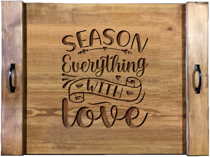Season Everything With Love Wood Engraved Noodle Board - Stove Cover - Sink Cover - With Handles - Gas or Electric Stove