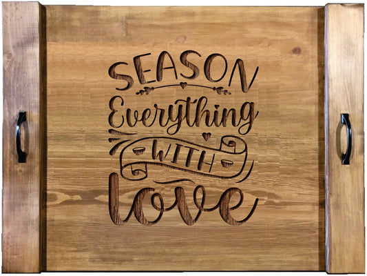 Season Everything With Love Wood Engraved Noodle Board - Stove Cover - Sink Cover - With Handles - Gas or Electric Stove