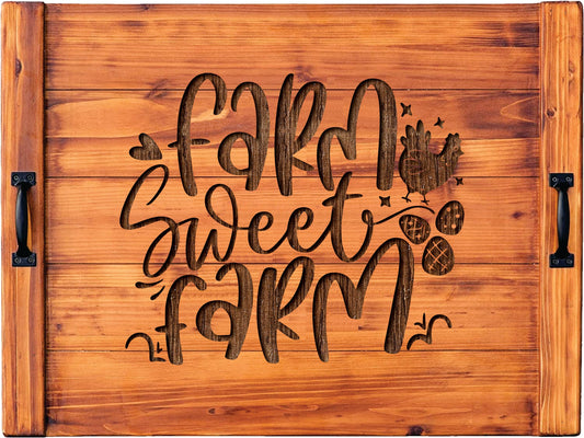 Farm Sweet Farm Chicken Wood Engraved Noodle Board - Stove Cover - Sink Cover - With Handles - Gas or Electric Stove