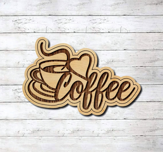 Coffee Cup Word ~ Kitchen Cafe ~ Laser Engraved Sign Wood Wall Art