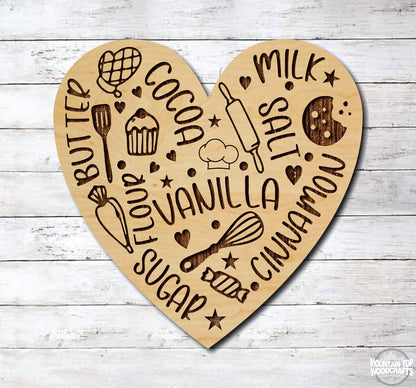 Baking Love Cooking Heart ~ Laser Engraved Sign Wood Wall Art