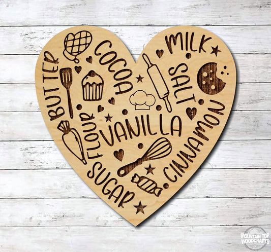 Baking Love Cooking Heart ~ Laser Engraved Sign Wood Wall Art