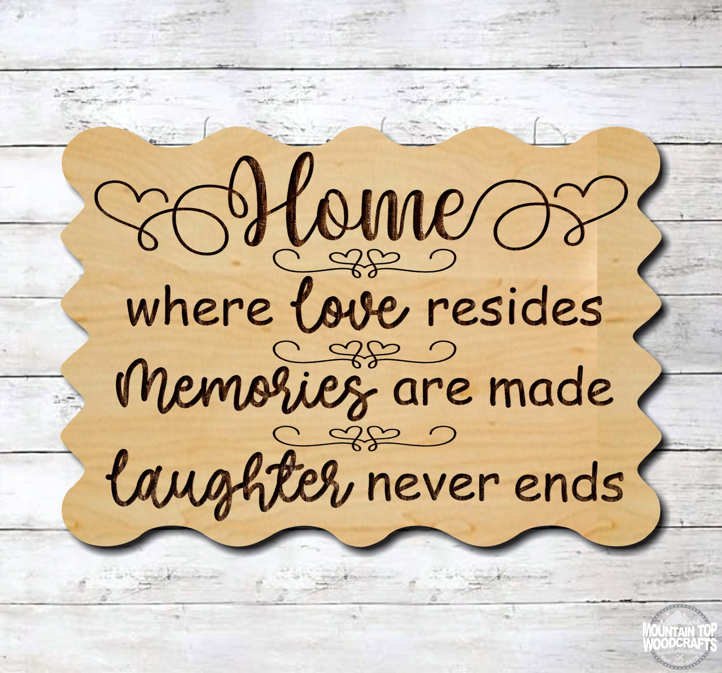 Home Love Memories Laughter ~ Laser Engraved Sign Wood Wall Art