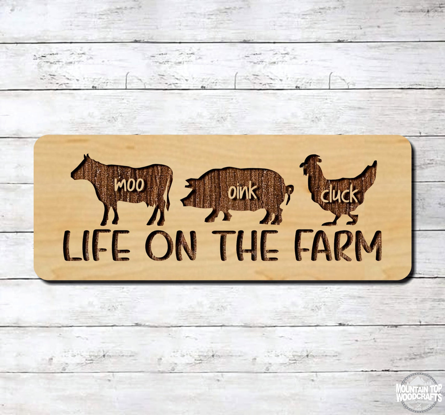 Life On The Farm Cow Pig Chicken Farmhouse Decor ~ Laser Engraved Sign Wood Wall Art