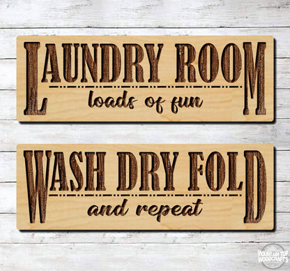 Laundry Room ~ Wash Dry Fold Repeat Farmhouse ~ Laser Engraved Sign Wood Wall Art