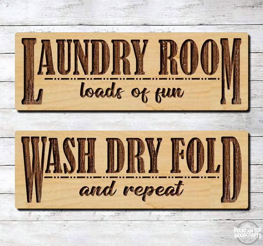 Laundry Room ~ Wash Dry Fold Repeat Farmhouse ~ Laser Engraved Sign Wood Wall Art