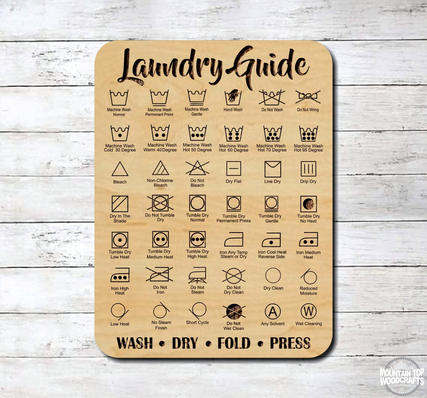 Laundry Room Guide ~ Farmhouse Decor Wash Instructions ~ Laser Engraved Sign Wood Wall Art