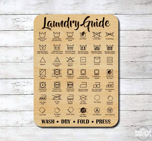 Laundry Room Guide ~ Farmhouse Decor Wash Instructions ~ Laser Engraved Sign Wood Wall Art