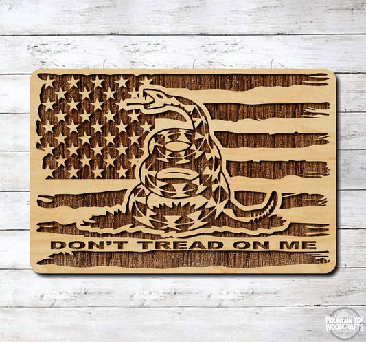 Don't Tread On Me USA Flag ~ Laser Engraved Sign Wood Wall Art
