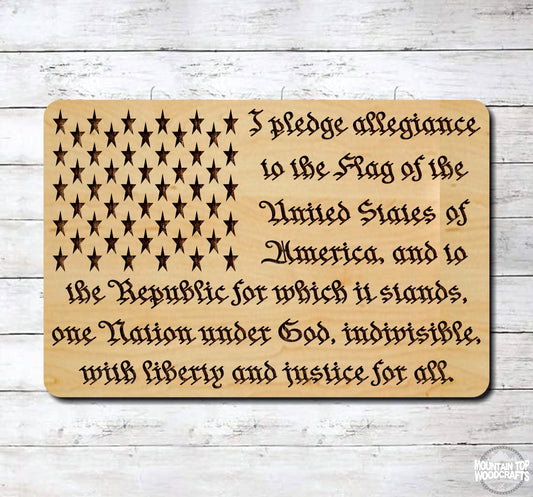Pledge Of Allegiance ~ USA Flag ~ Laser Engraved Sign Wood Wall Art