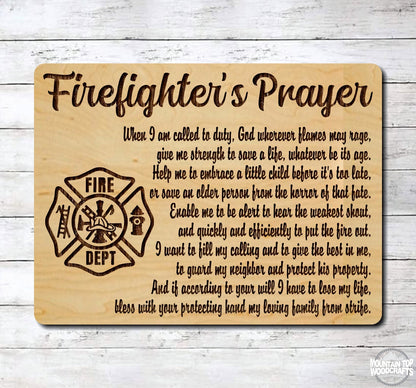 Firefighter's Prayer ~ Paramedic First Responder Fire Police ~ Laser Engraved Sign Wood Wall Art