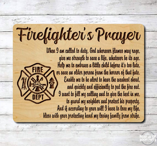 Firefighter's Prayer ~ Paramedic First Responder Fire Police ~ Laser Engraved Sign Wood Wall Art
