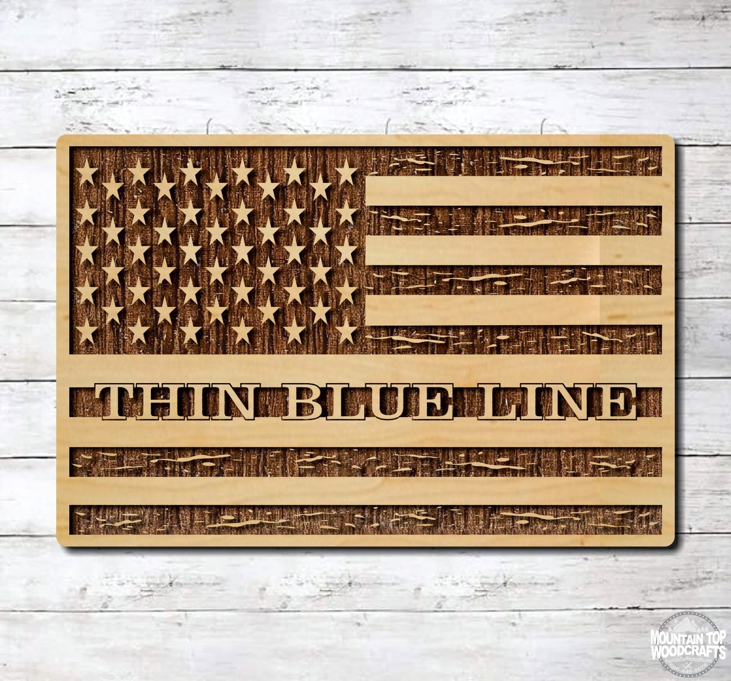Thin Blue Line USA Flag ~ Police ~ Laser Engraved Sign Wood Wall Art