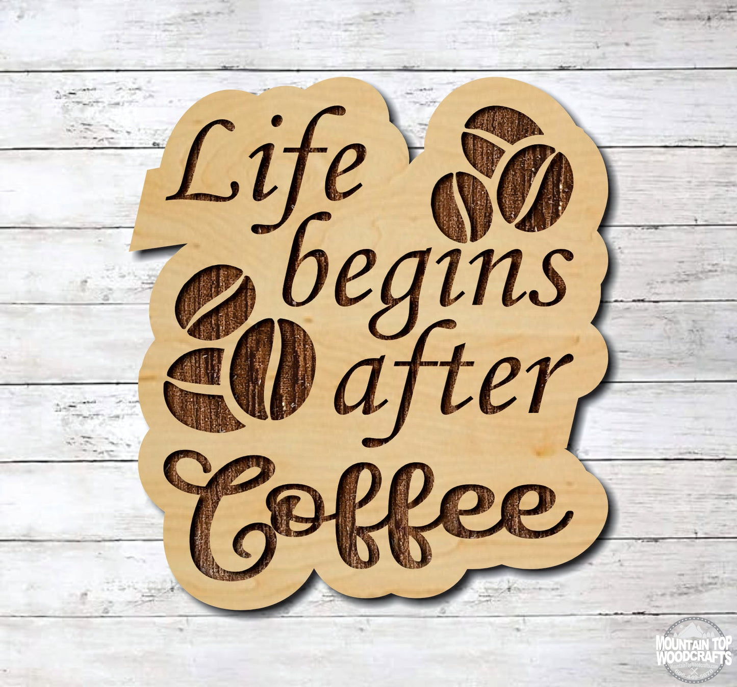 Life Begins After Coffee Kitchen ~ Laser Engraved Sign Wood Wall Art
