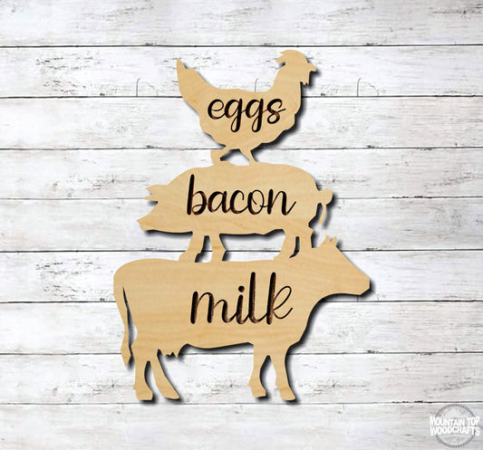 Farm Animal Stack ~ Cow Pig Chicken ~ Laser Engraved Sign Wood Wall Art