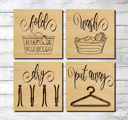Laundry ~ Wash Dry Fold Put Away Farmhouse ~ Laser Engraved Sign Wood Wall Art