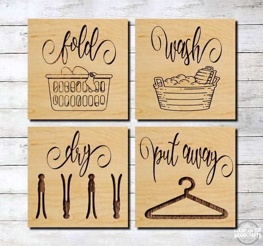 Laundry ~ Wash Dry Fold Put Away Farmhouse ~ Laser Engraved Sign Wood Wall Art