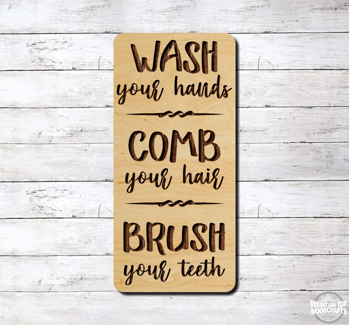 Bathroom Reminder ~ Wash Comb Brush ~ Laser Engraved Sign Wood Wall Art