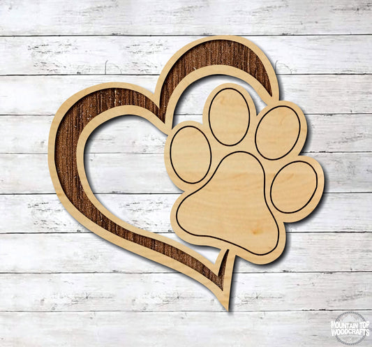 Animal Paw Print Pet Heart ~ Laser Engraved Sign Wood Wall Art