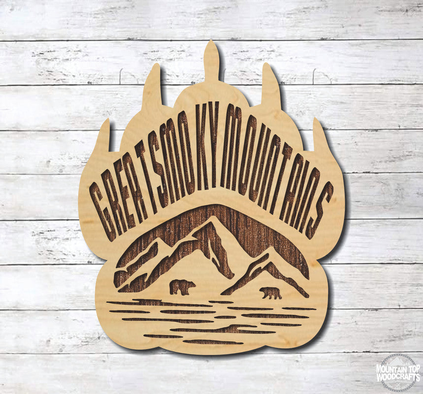 Great Smoky Mountains ~ Bear Paw ~ Laser Engraved Sign Wood Wall Art